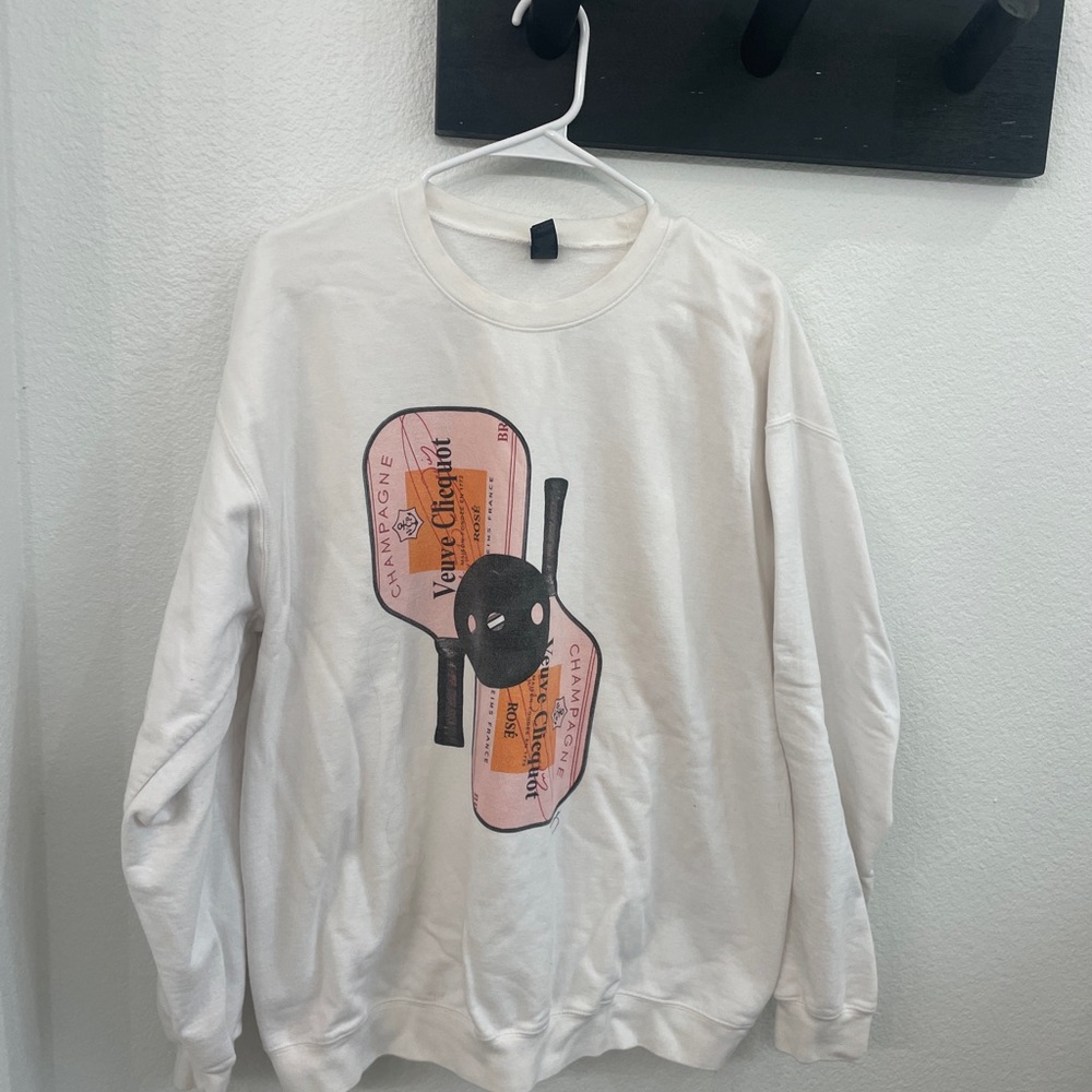 Gildan White Crew Neck Sweater with Orange Graphic